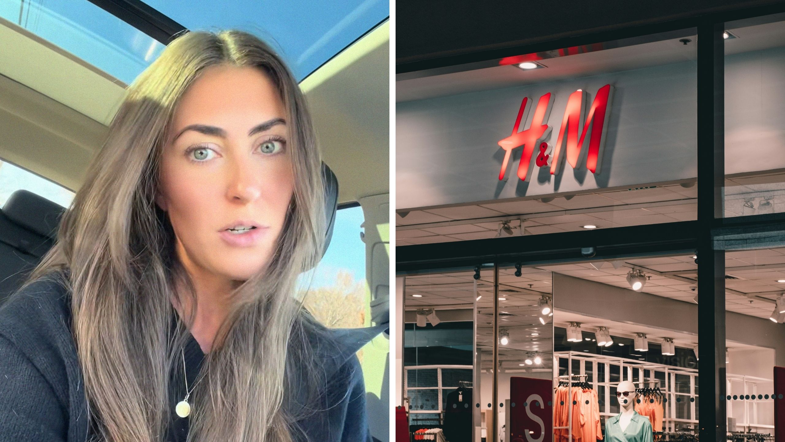 woman shares H&M experience (l) H&M store front (r)