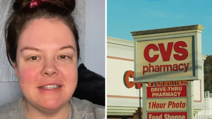woman shares cvs issue (l) cvs store front (r)