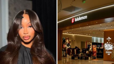 woman shares Lululemon conflict (l) Lululemon store front (r)