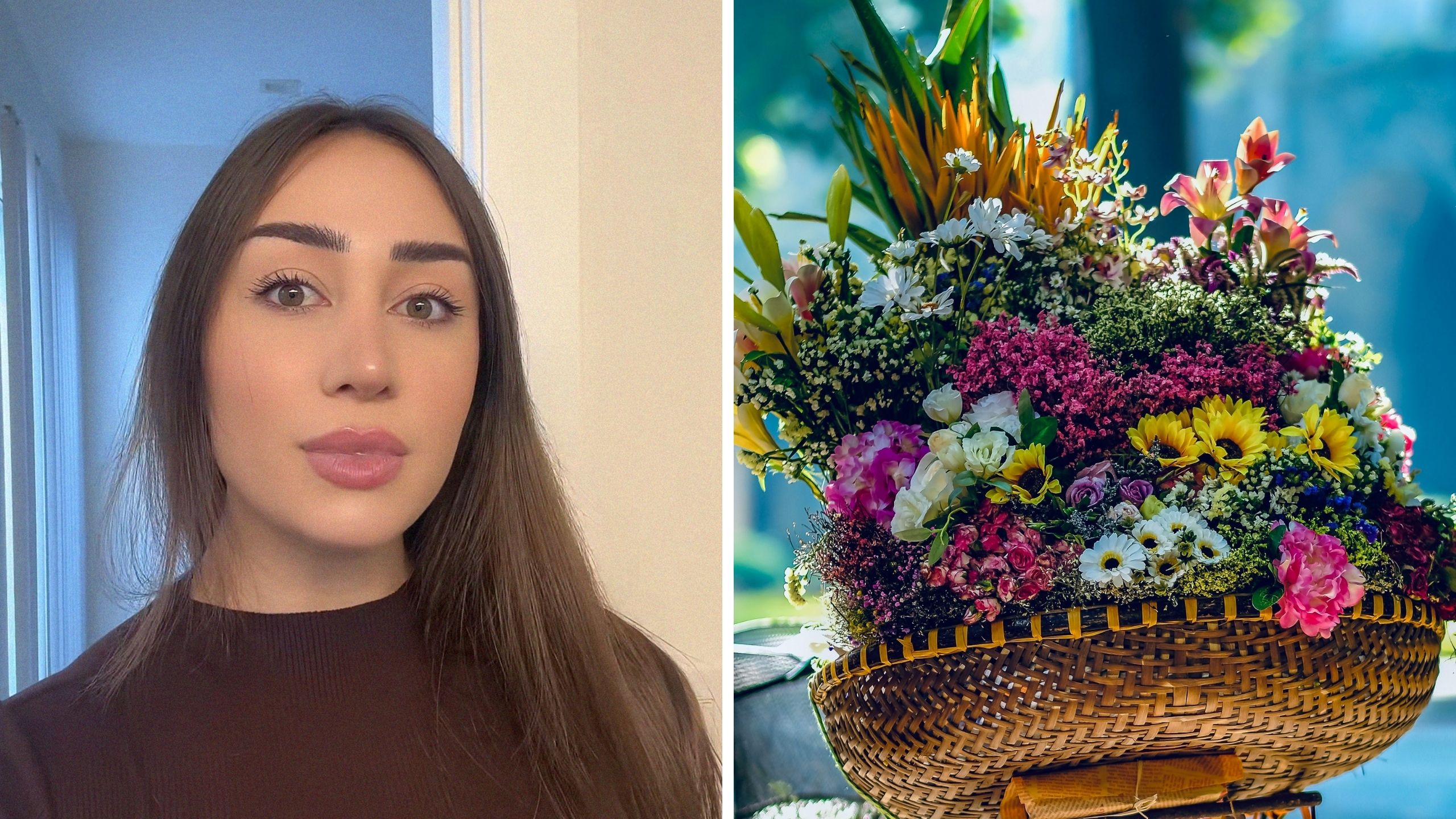 woman shares meeting a guy experience (l) Luxury flower bouquet (r)
