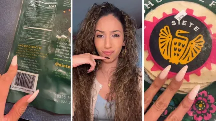 tortilla ingredients (l) woman shares purchase issue (c) Siete gluten free tortillas (r)