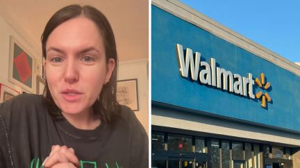 woman shares walmart issue (l) walmart store front (r)