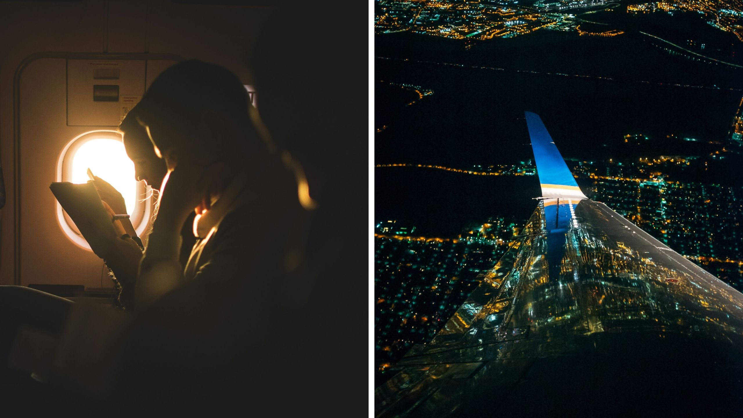 passengers in long flight (l) long flight at night (r)