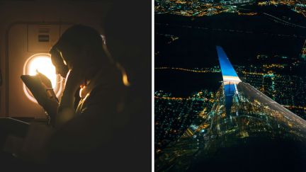 passengers in long flight (l) long flight at night (r)