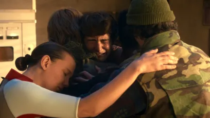 stranger things cast hugging