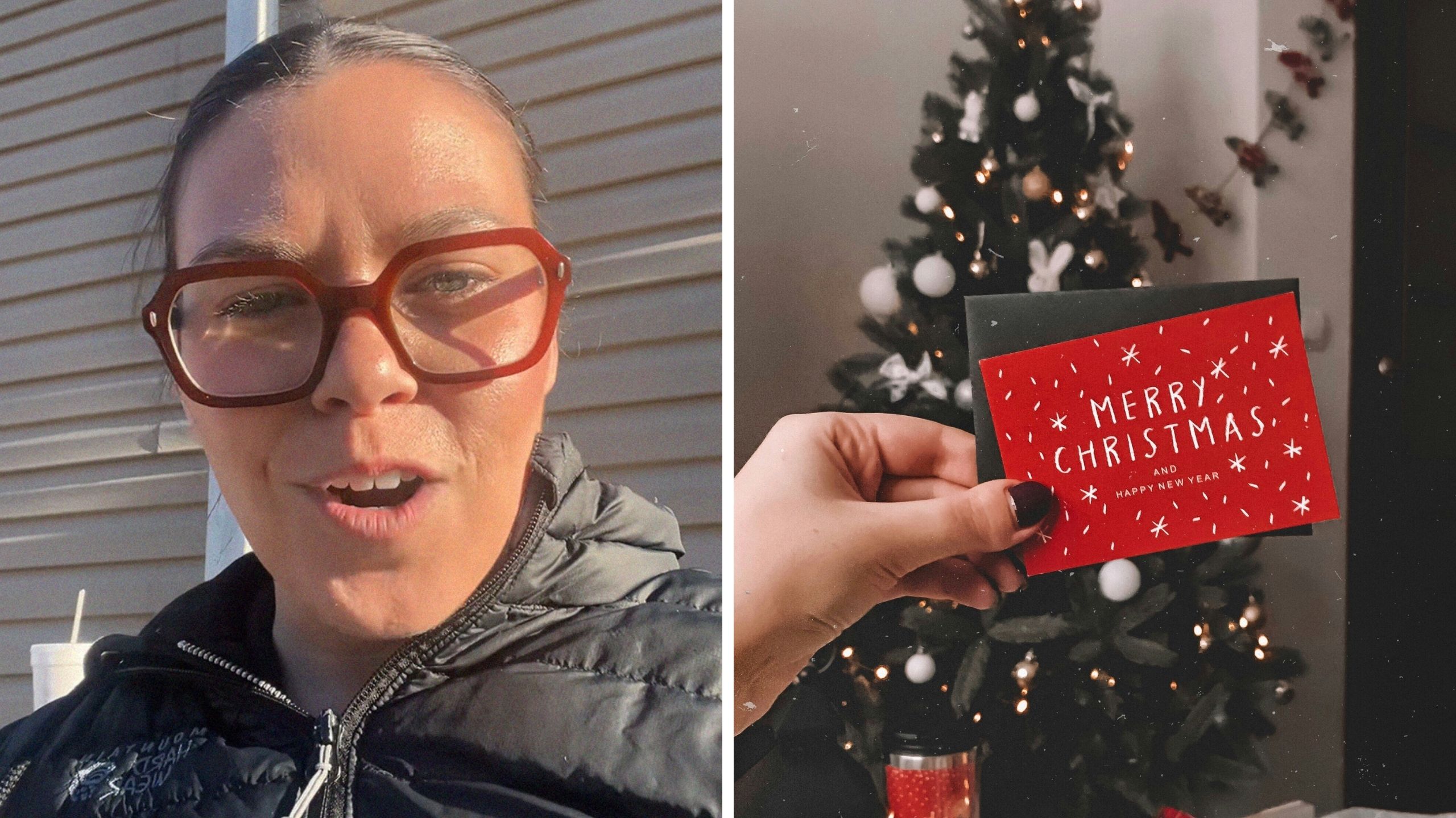 woman shares why she does not like gift cards at her job (l) christmas gift cards (r)