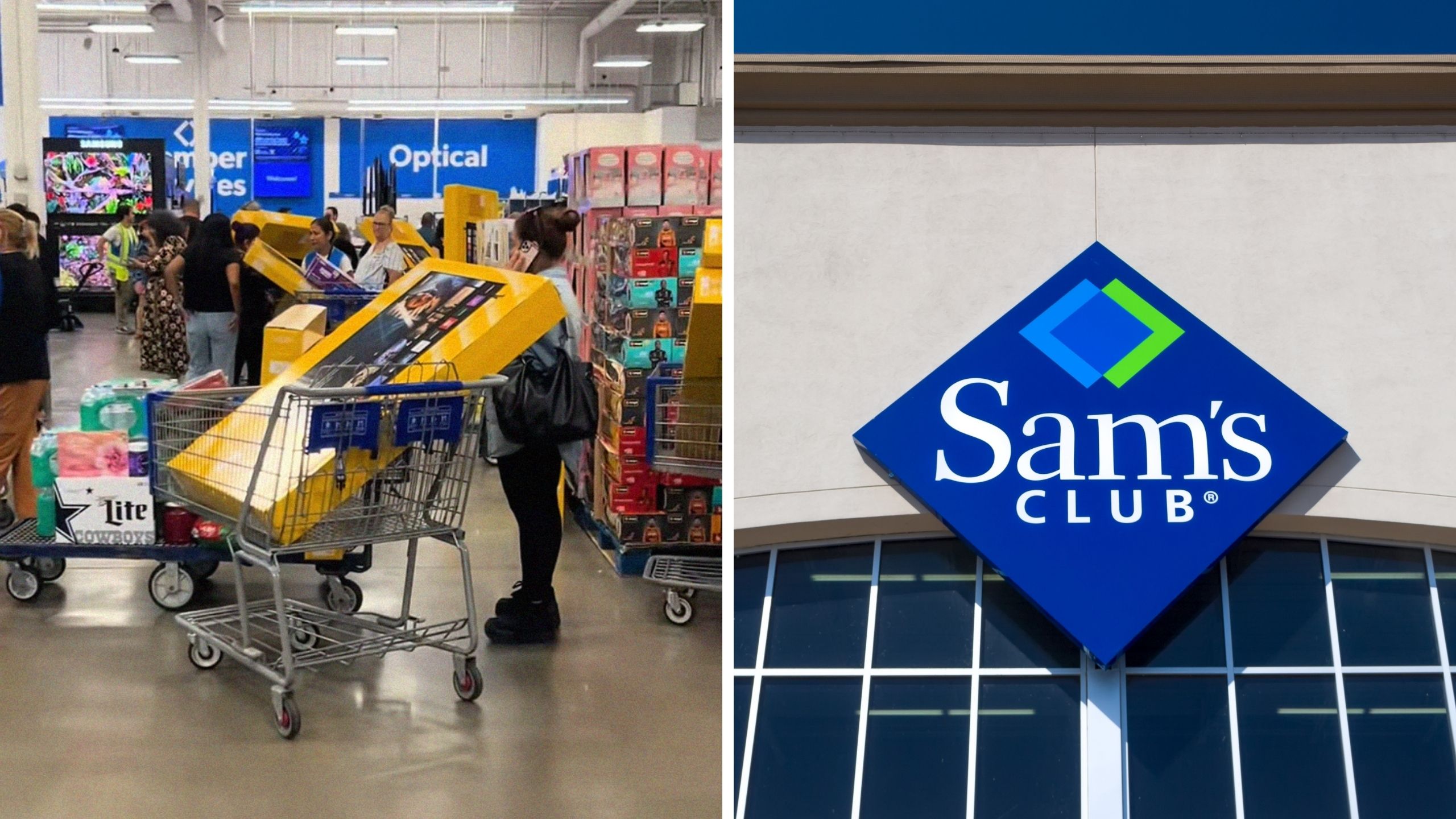 man shares shopping encounter (l) sams club entrance (r)