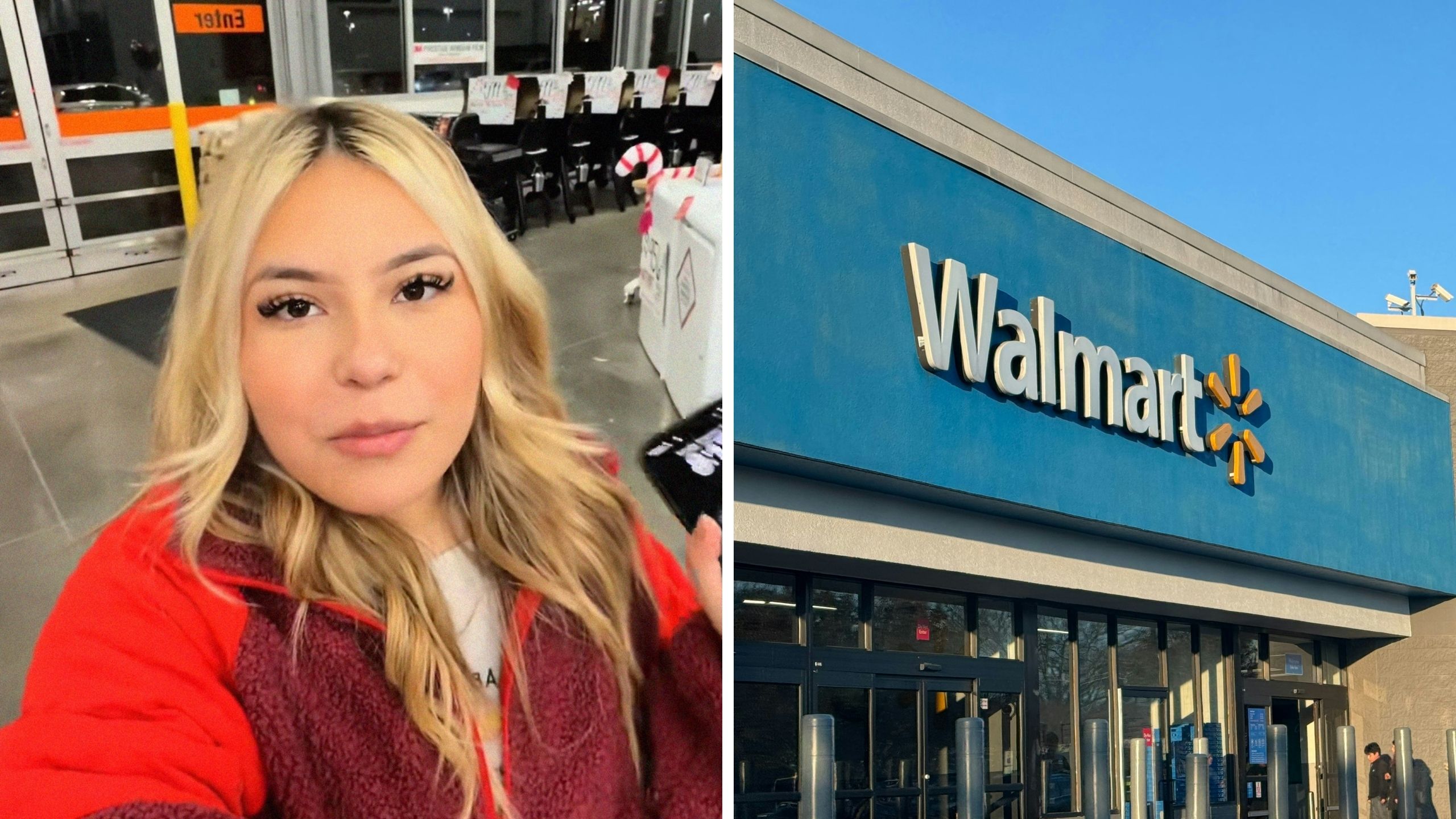 woman shares walmart scary experience (l) walmart front entrance (r)