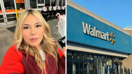 woman shares walmart scary experience (l) walmart front entrance (r)