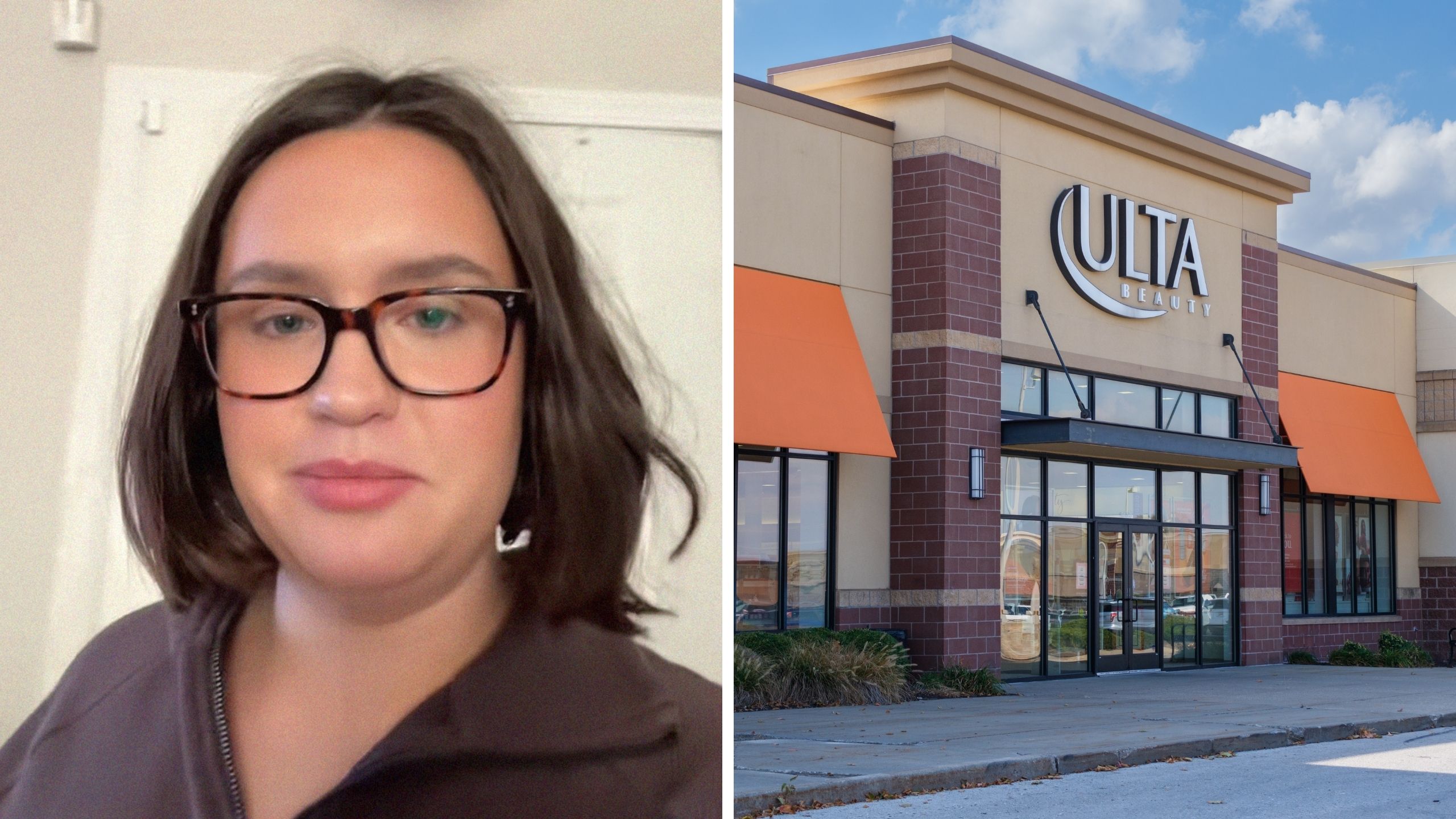 woman shares online order experience (l) ulta store front (r)