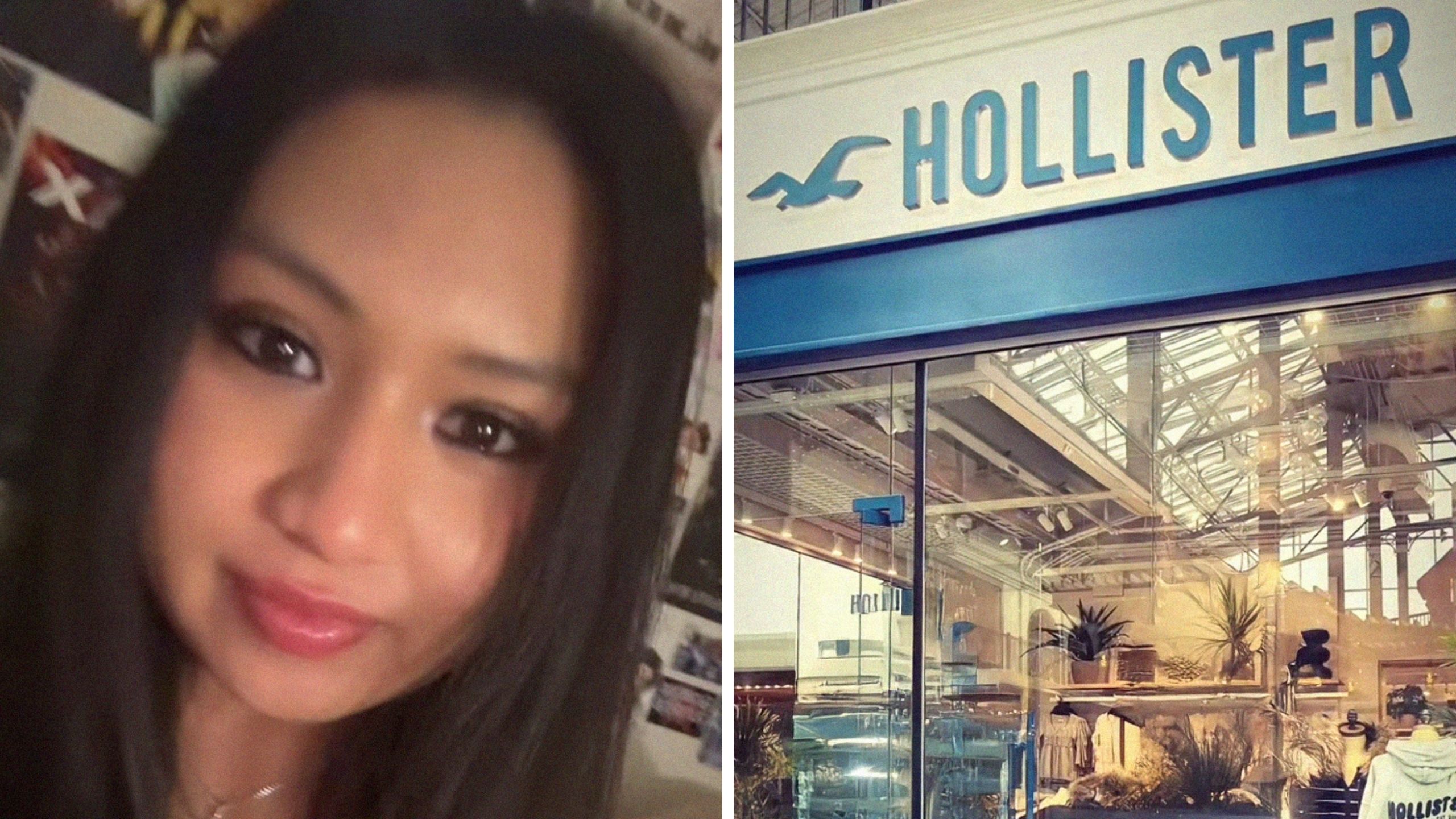 woman shares online order issue (l) Hollister store entrance (r)