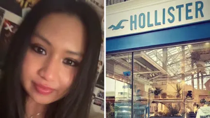 woman shares online order issue (l) Hollister store entrance (r)