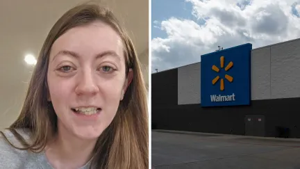 woman shares walmart order (l) walmart store front (r)
