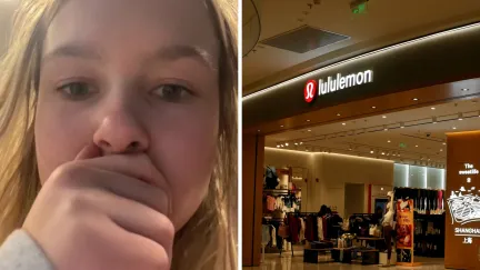 woman shares lululemon purchase issue (l) lululemon store front (r)