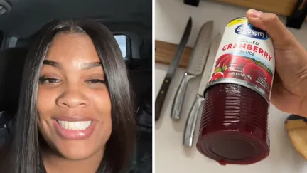 woman shares purchase issue (l) Ocean spray cranberry sauce (r)