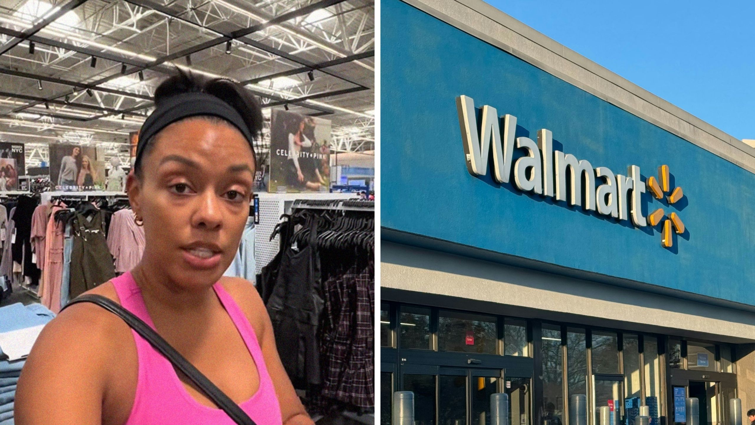 woman shares walmart deal finds (l) walmart store entrance (r)