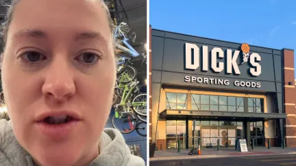 woman shares dick's shopping experience (l) Dick's store front (r)