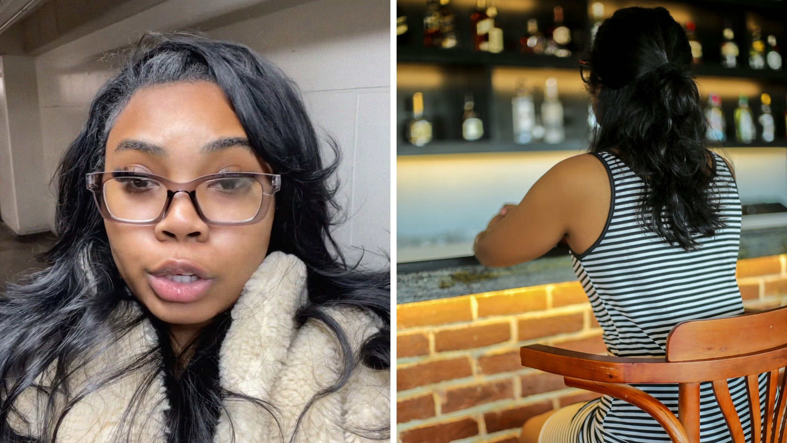 woman shares what its like to sit alone in a hotel bar (l) woman sitting alone in hotel bar (r)