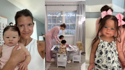 a woman with her doll