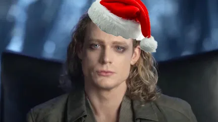 Lestat in a santa hat