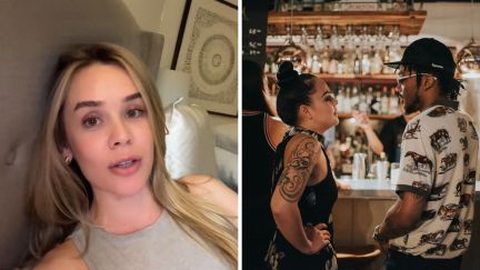 woman shares night out experience (l) woman and guy hanging at a bar (r)