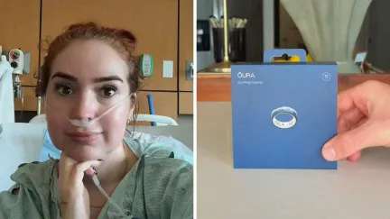woman shares oura ring experience (l) Oura ring package (r)