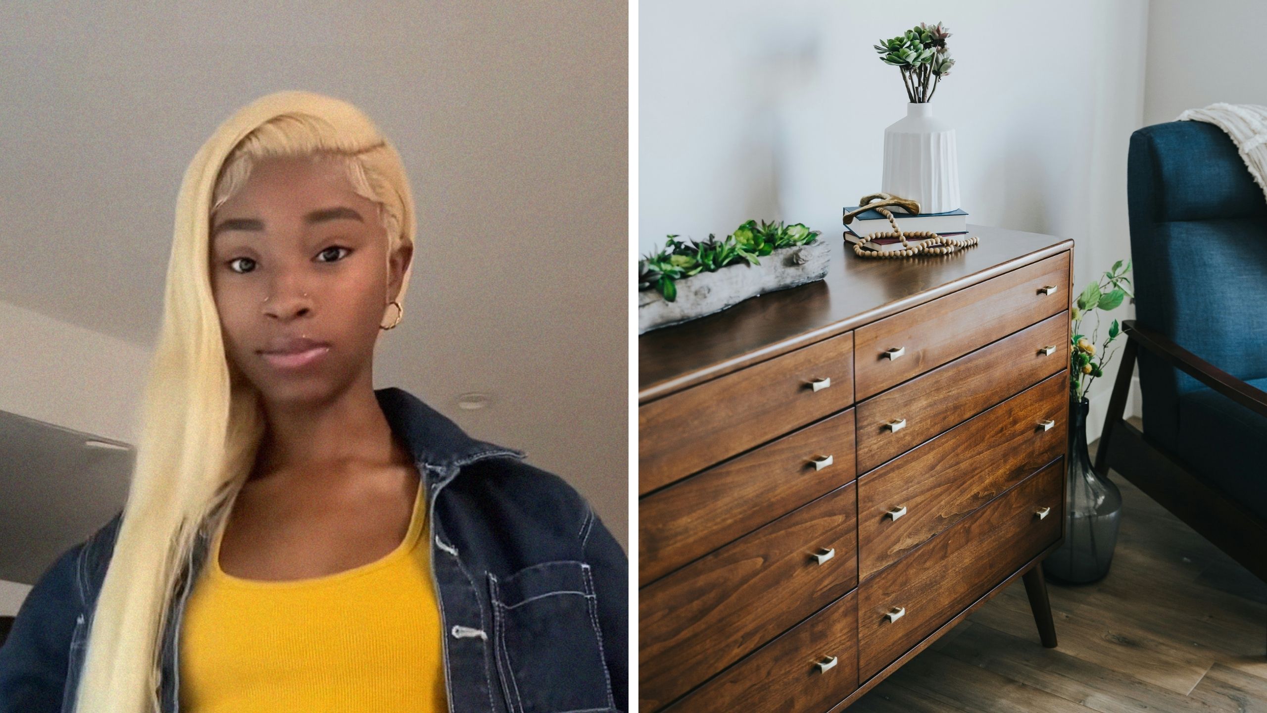 woman shares dresser encounter at her and her mans home (l) dresser in room (r)