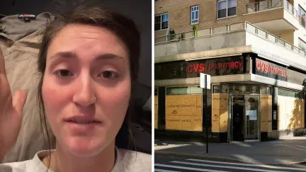 woman shares cvs issue (c) cvs store entrance (r)