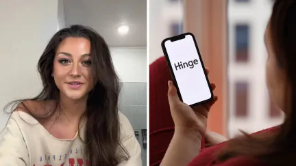 woman shares strange hinge experience (l) hinge app (r)