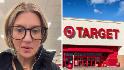 woman shares new target policy (l) target store entrance (r)