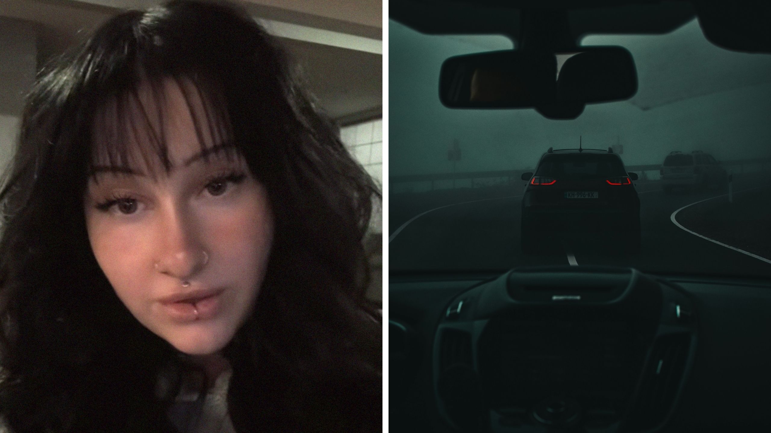 woman shares driving at night experience (l) woman being followed at night (r)