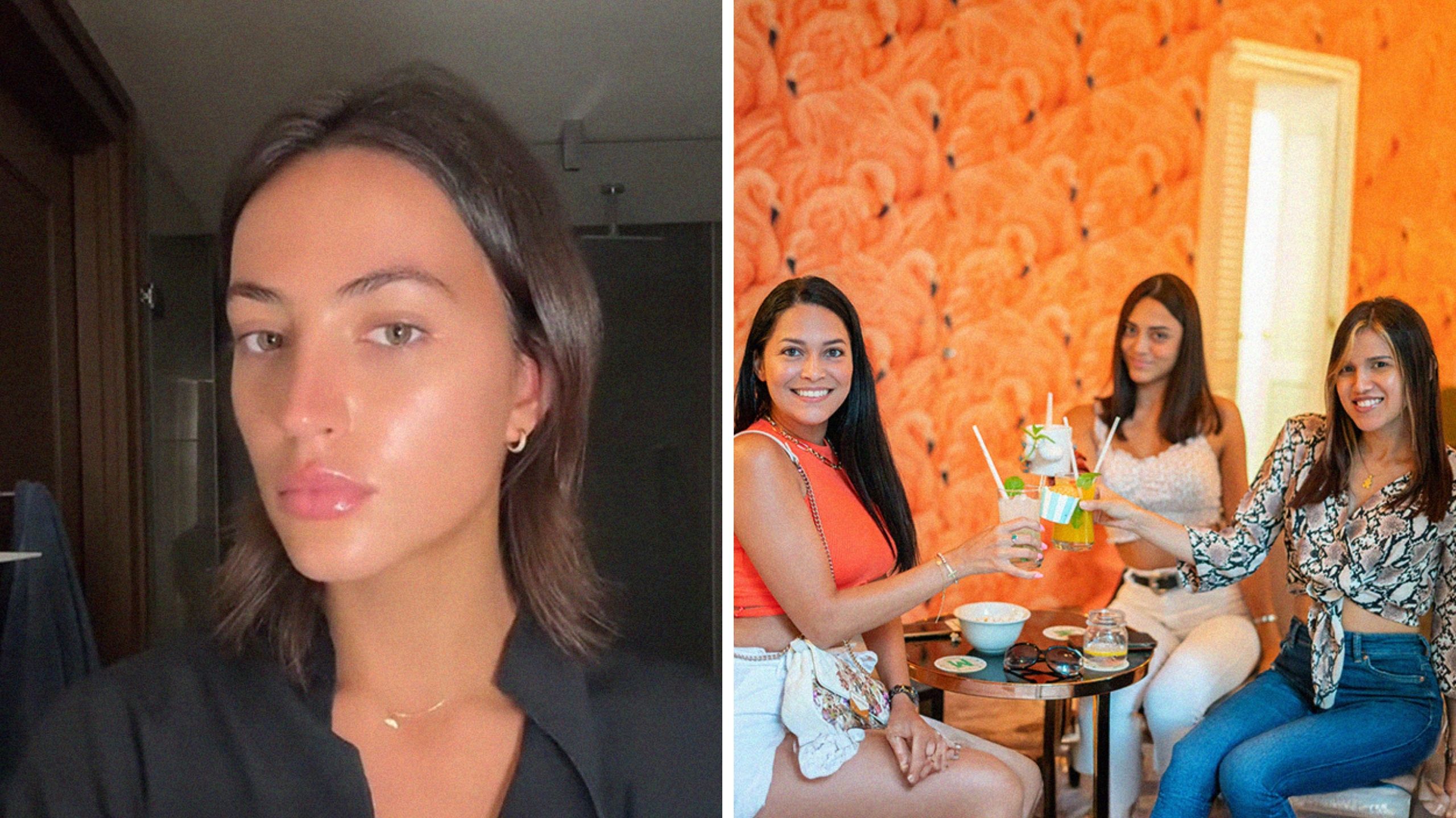 woman shares bill surprise (l) women having drinks (r)