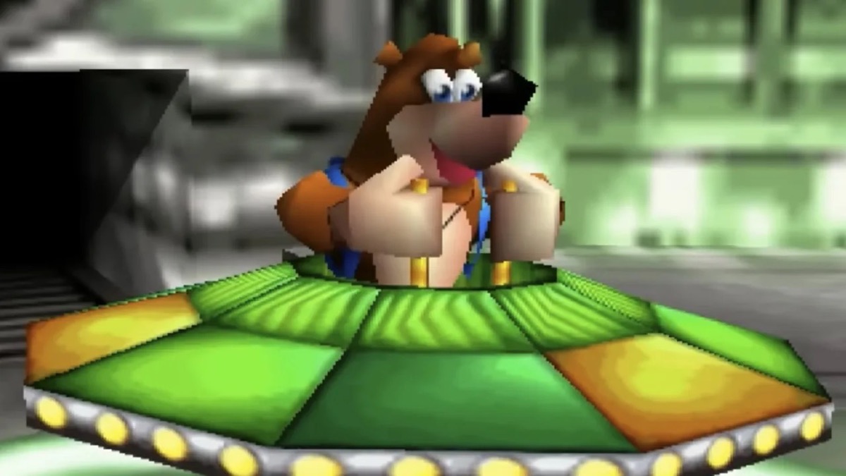 A bear rides in a flying saucer in "Banjo-Kazooie"