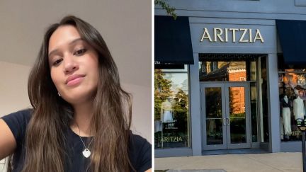 woman shares expensive purchase issue (l) Aritzia storefront (r)