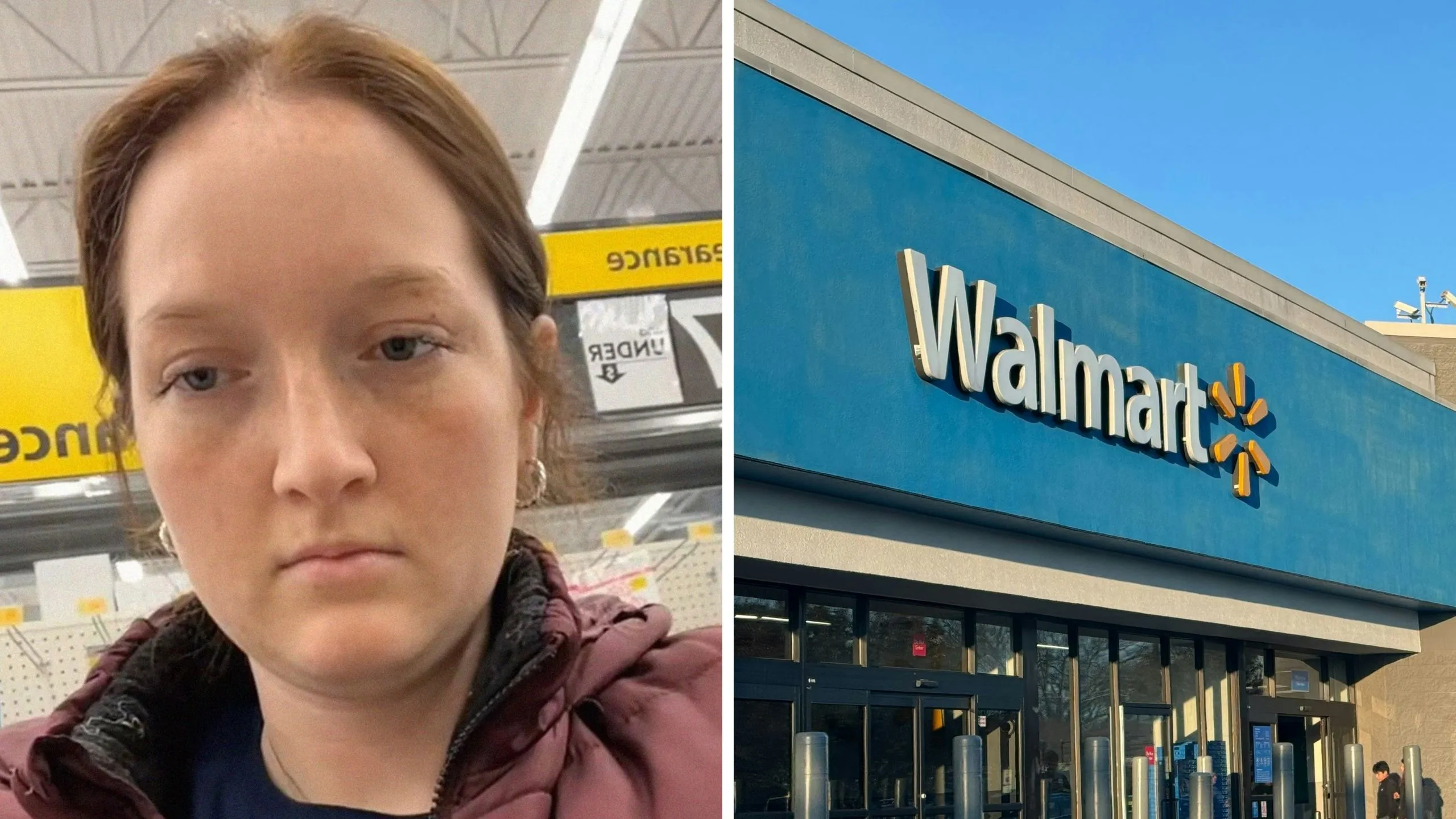 woman shares walmart encounter (l) walmart store front (r)