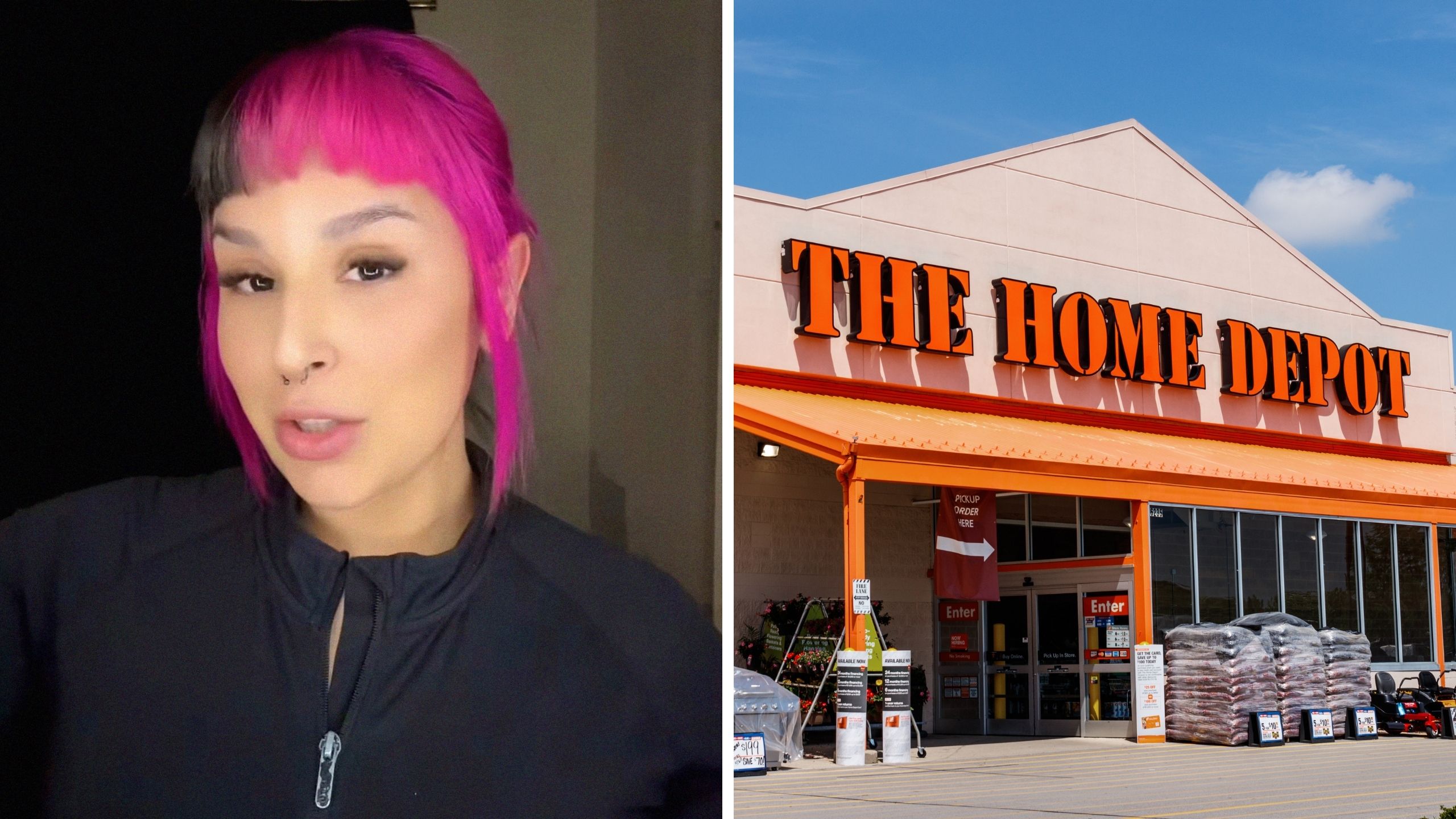 woman shares make up light shopping experience (l) the home depot storefront (r)