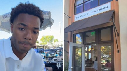 man shares coffee shop secret (l) Calabasas coffee shop (r)