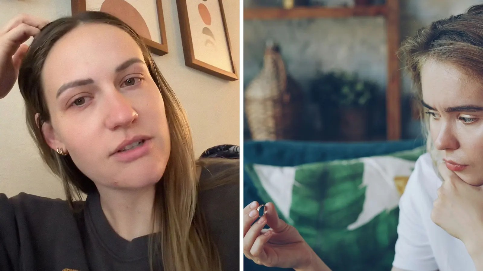 woman shares relationship issue (l) woman leaves her fiance (r)