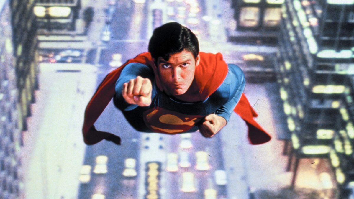 Superman flies into the sky in "Superman"