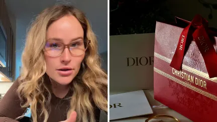 woman shares bag purchase issue (l) dior shopping bag (r)