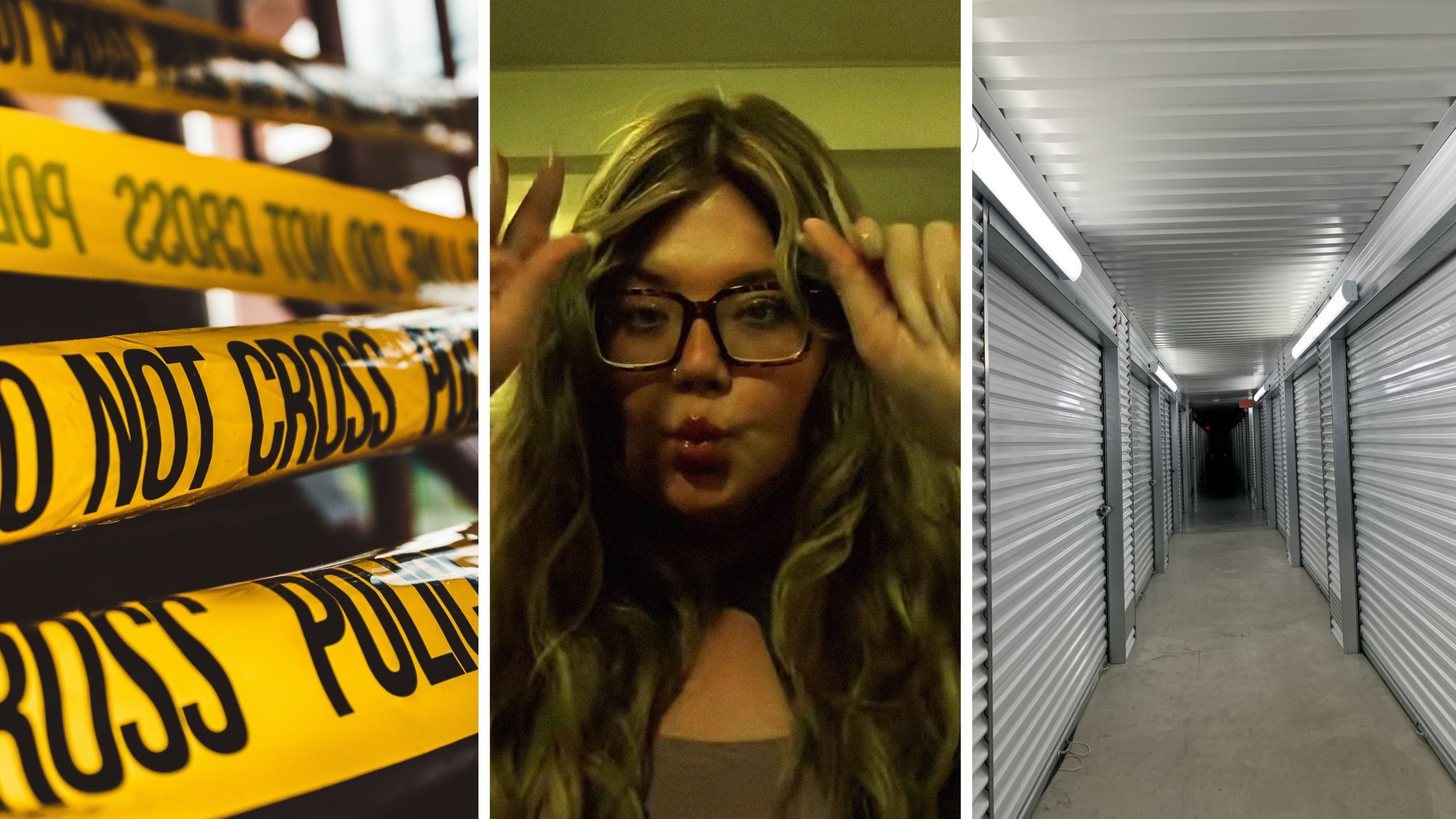 tapes that represent danger is around (l) woman shares new storage unit encounter (c) storage units (r)