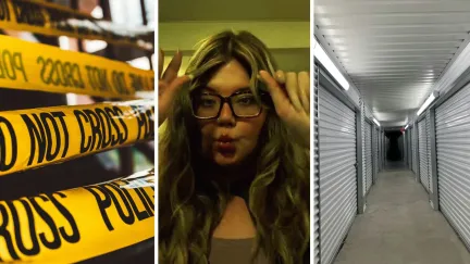 tapes that represent danger is around (l) woman shares new storage unit encounter (c) storage units (r)