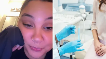 woman shares how Doctors confirmed that a womans cycle can be scooped out (l) woman at her Doctor appointment (r)