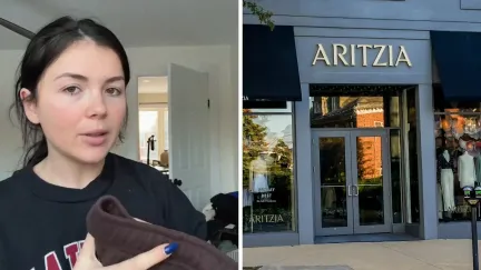woman shares purchase issue (l) Aritzia storefront (r)