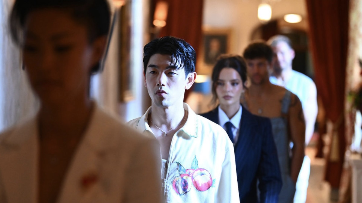 people walking in a line