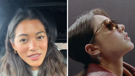 woman shares how she surprised herself (l) Miu Miu sunglasses on woman (r)
