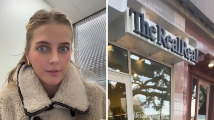 woman shares shopping issue (l) The real real storefront (r)