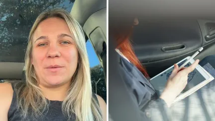 mom shares why she threw daughters ipad away (l) daughter using ipad on way to school (r)