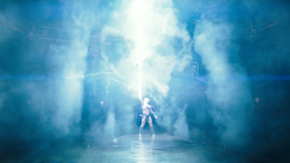 man standing with a light