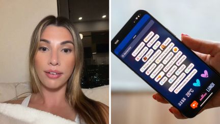 woman shares online posting advice (l) posting a story with location in real time (r)